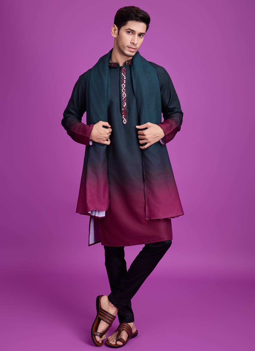 Mirror Rayon Maroon, Teal Kurta - M8312