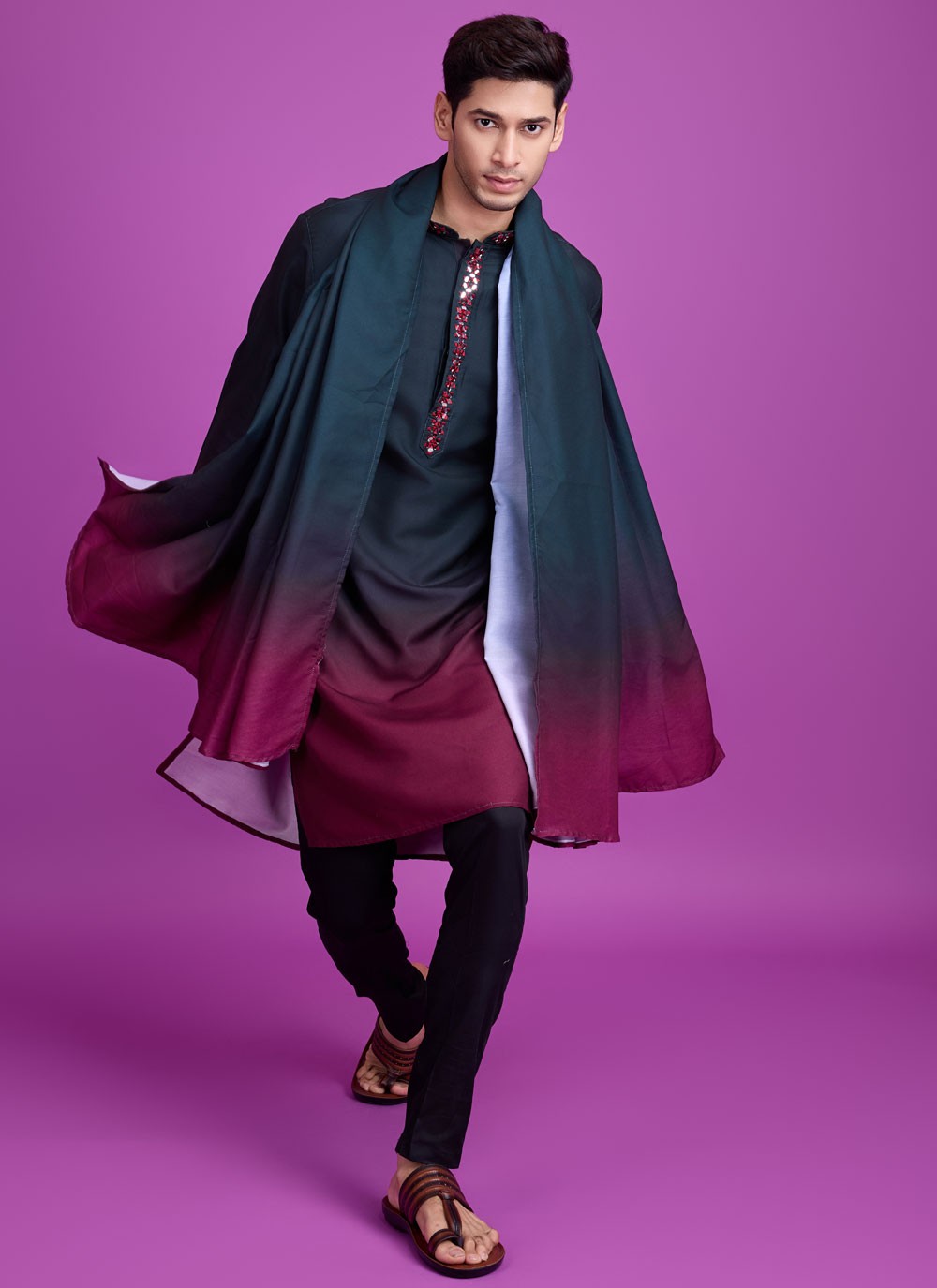 Mirror Rayon Maroon, Teal Kurta - M8312