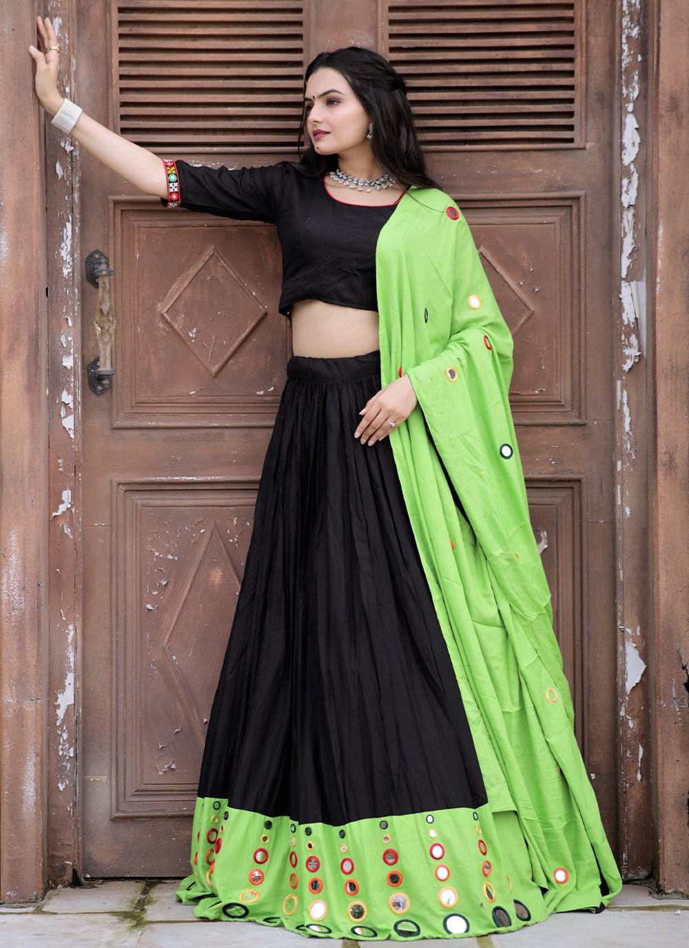 Mirror Faux Georgette A - Line Lehenga - L1100