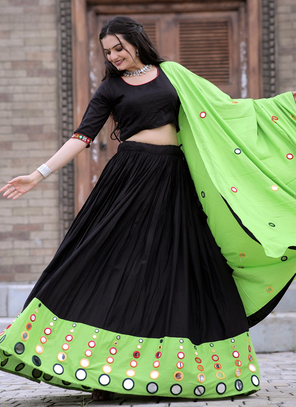 Mirror Faux Georgette A - Line Lehenga - L1100