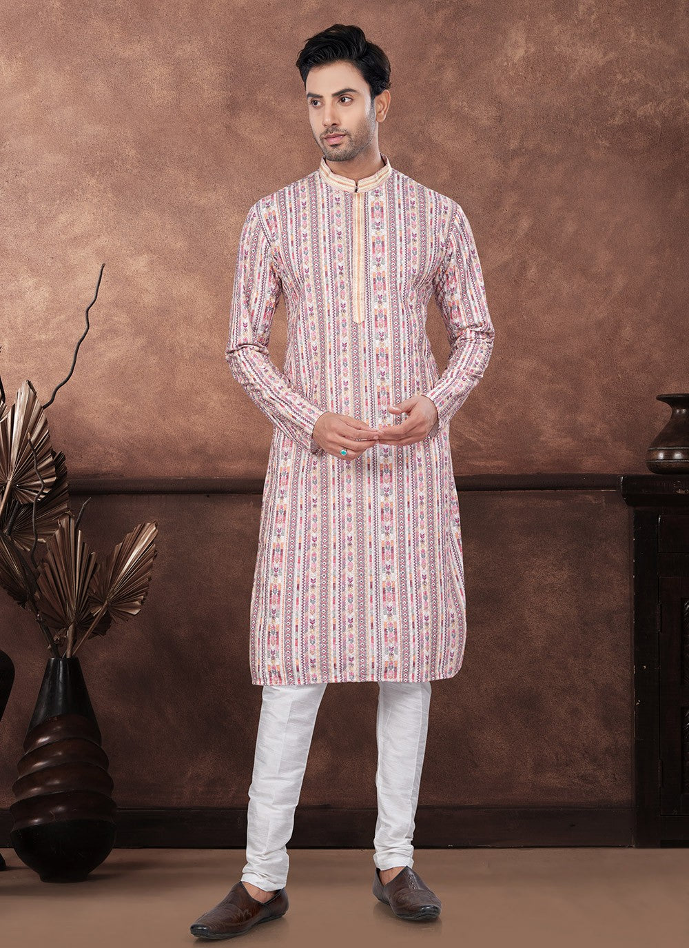 Digital Print Rayon Multi Colour Kurta Pyjama - M8683