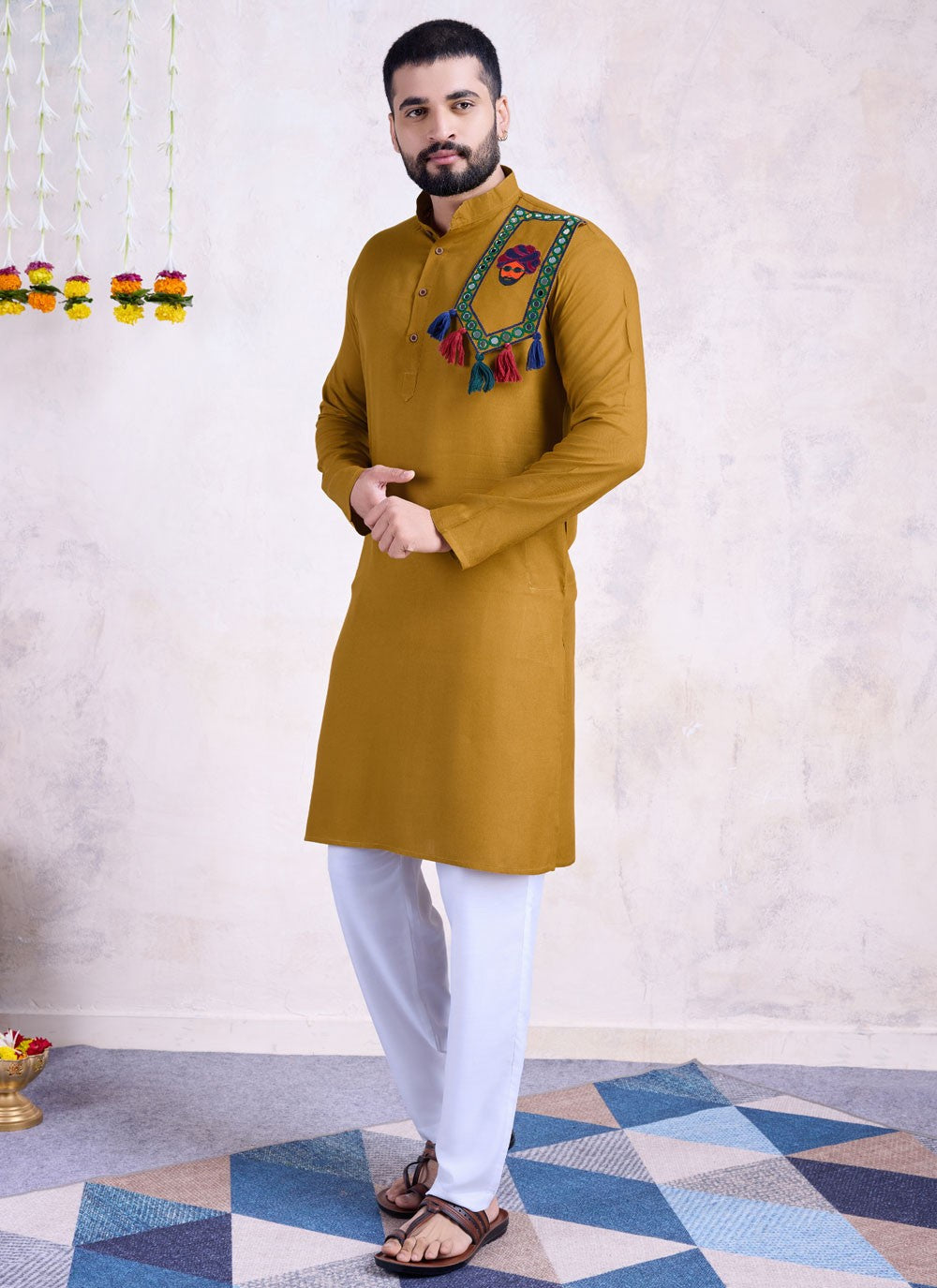 Embroidered Rayon Mustard Kurta - M8596