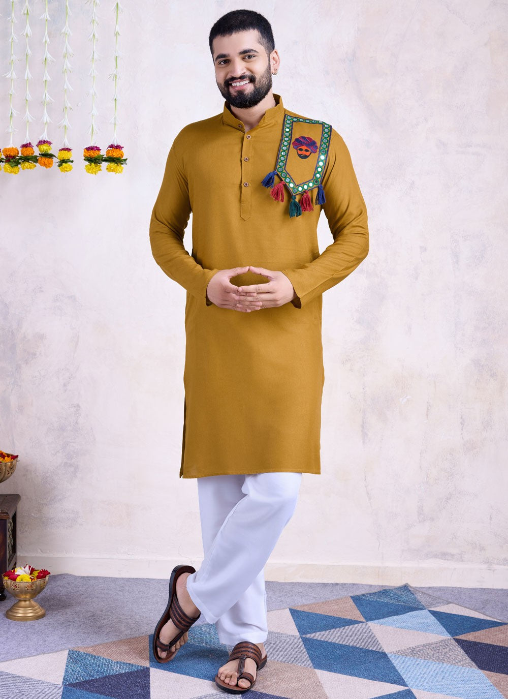 Embroidered Rayon Mustard Kurta - M8596