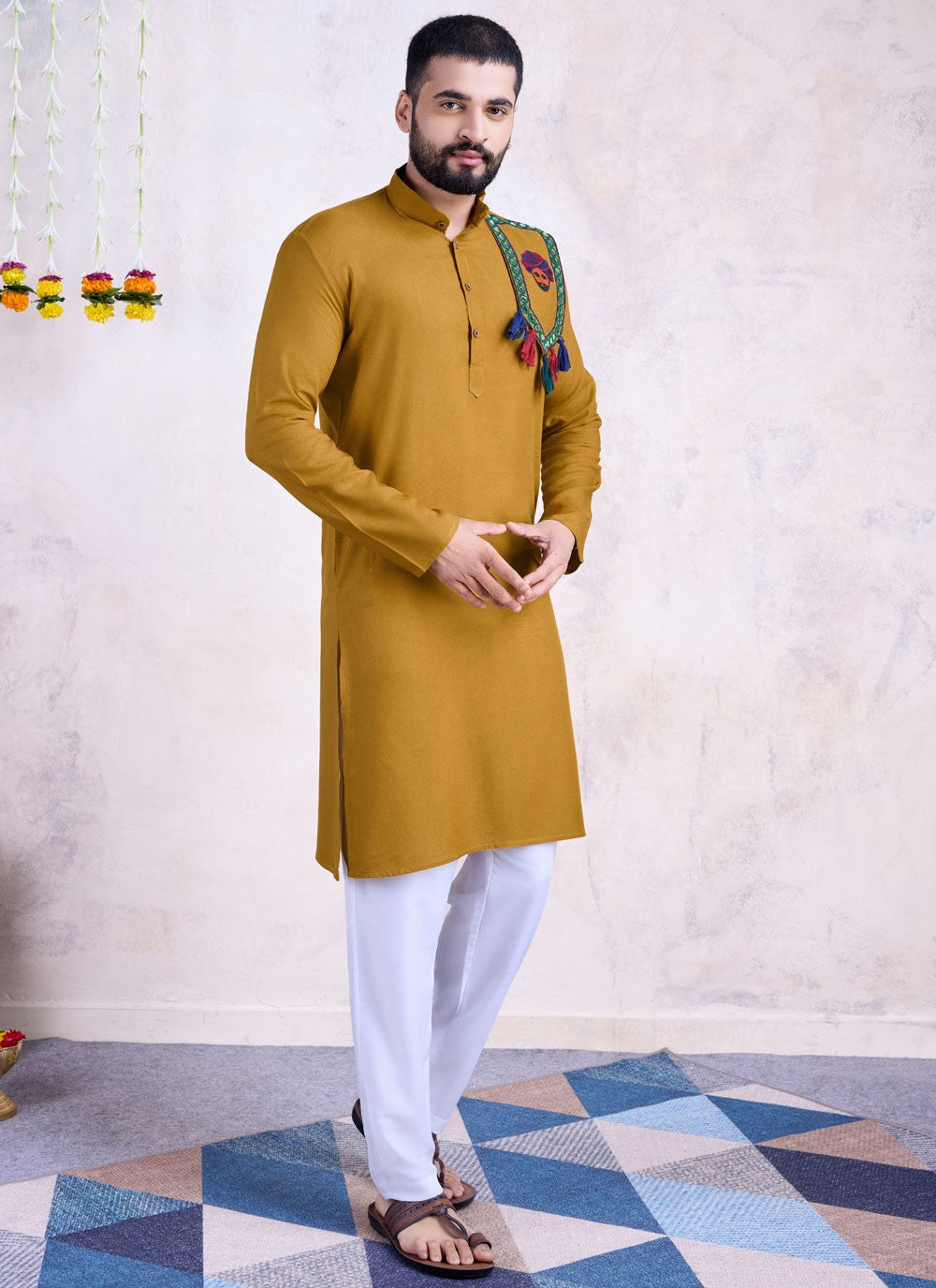 Embroidered Rayon Mustard Kurta - M8596