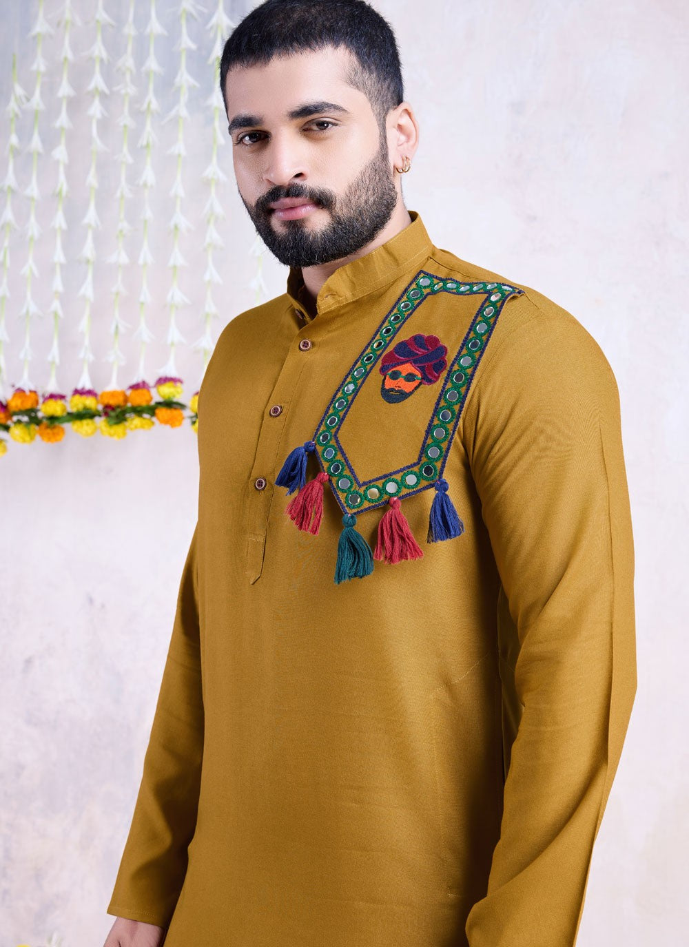 Embroidered Rayon Mustard Kurta - M8596