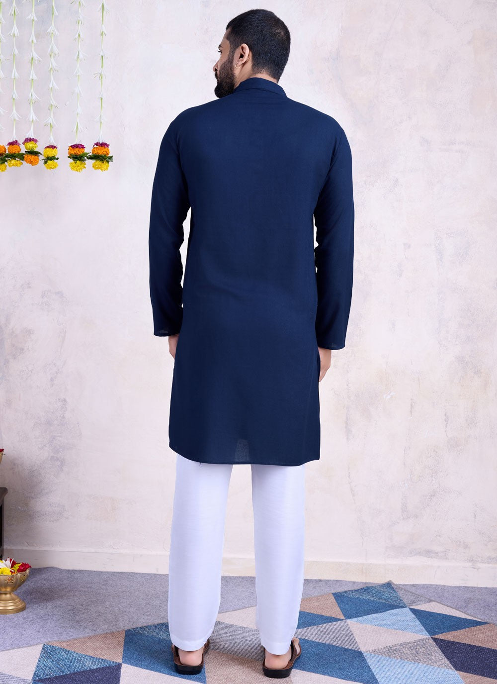 Embroidered Rayon Navy Blue Kurta - M8592