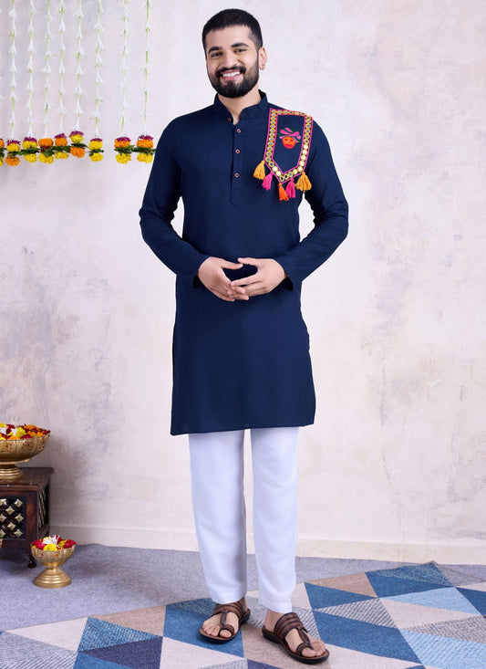 Embroidered Rayon Navy Blue Kurta - M8592