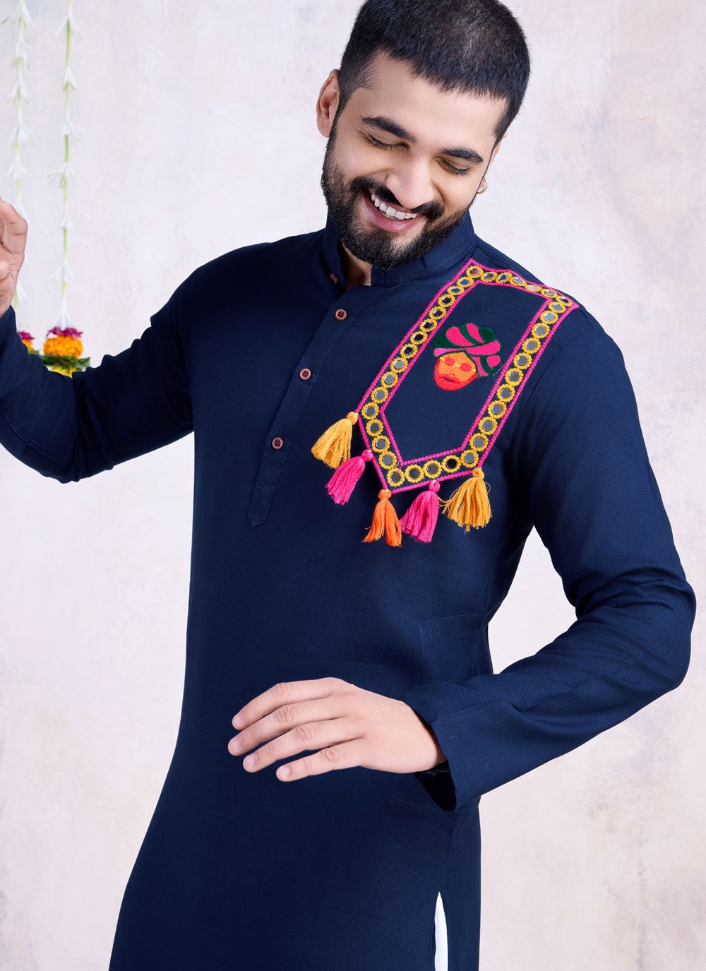 Embroidered Rayon Navy Blue Kurta - M8592