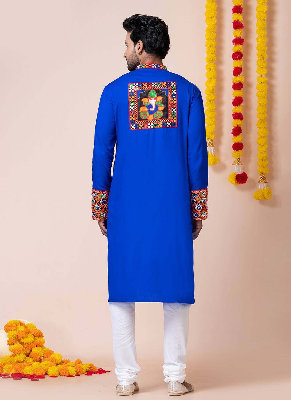 Lace Rayon Blue Kurta Pyjama - M8306