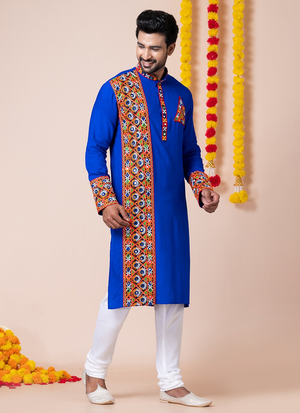 Lace Rayon Blue Kurta Pyjama - M8306