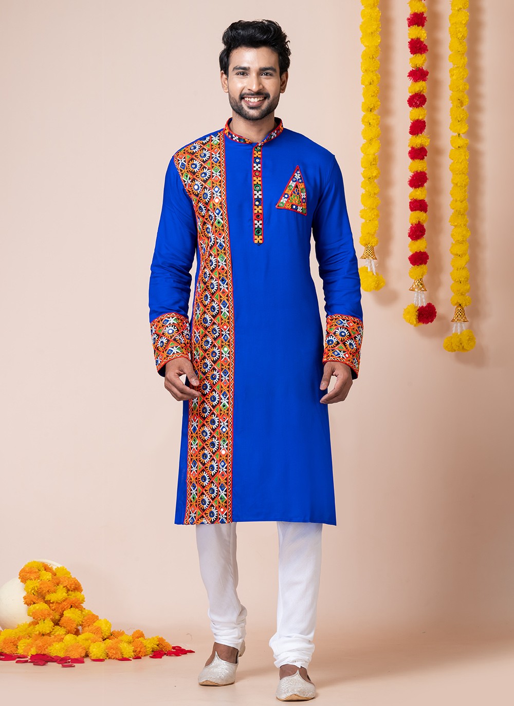 Lace Rayon Blue Kurta Pyjama - M8306