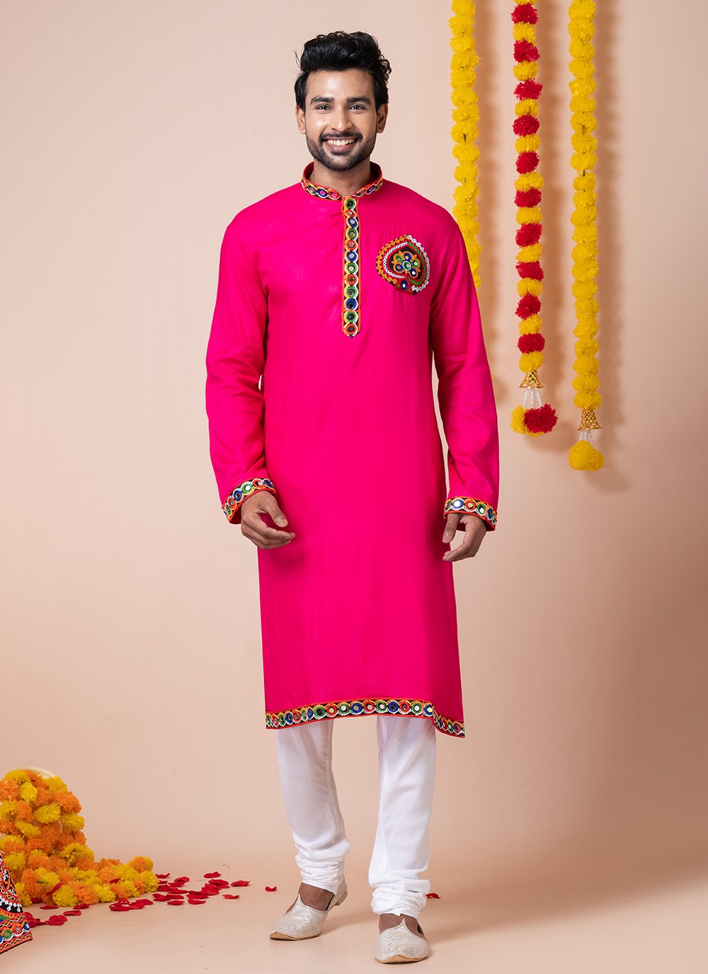 Lace Rayon Pink Kurta Pyjama - M8304