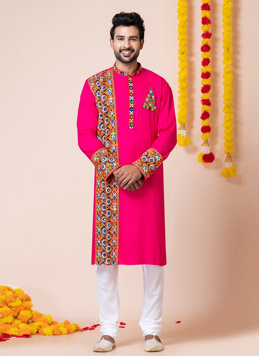 Lace Rayon Pink Kurta Pyjama - M8301