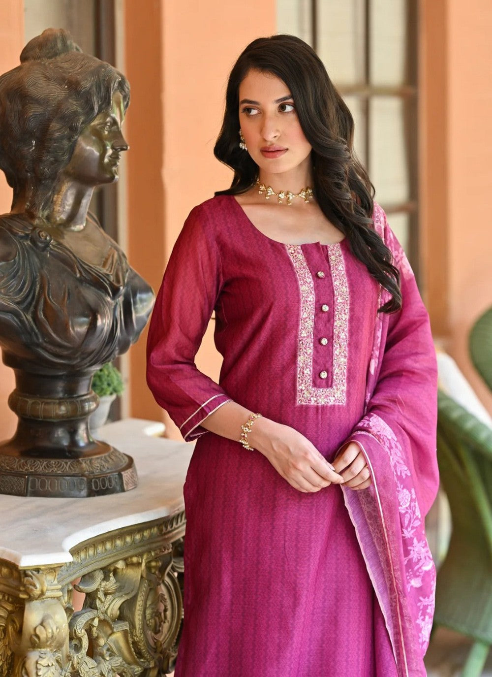 Embroidered Rayon Pant Style Suit - T4741