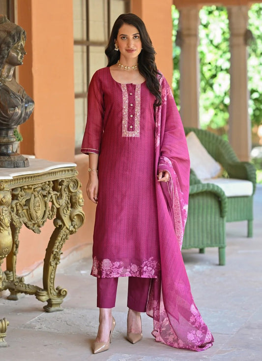 Embroidered Rayon Pant Style Suit - T4741