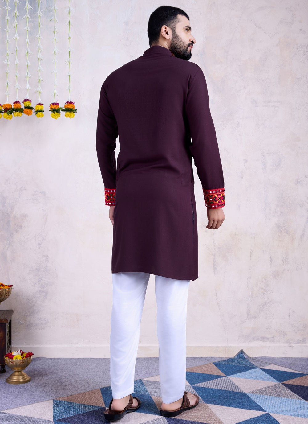 Fancy Work Rayon Purple Kurta - M8538