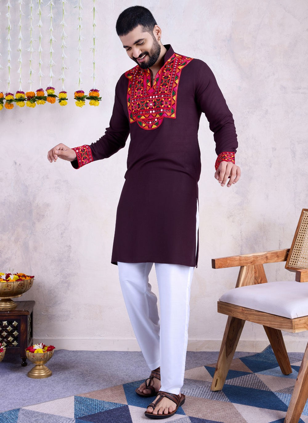 Fancy Work Rayon Purple Kurta - M8538