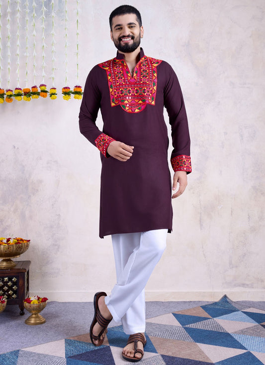 Fancy Work Rayon Purple Kurta - M8538