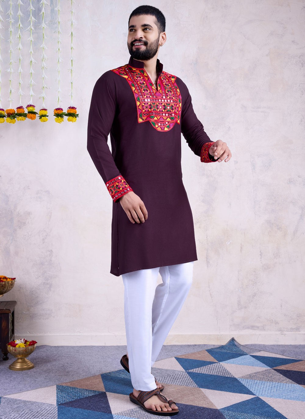 Fancy Work Rayon Purple Kurta - M8538