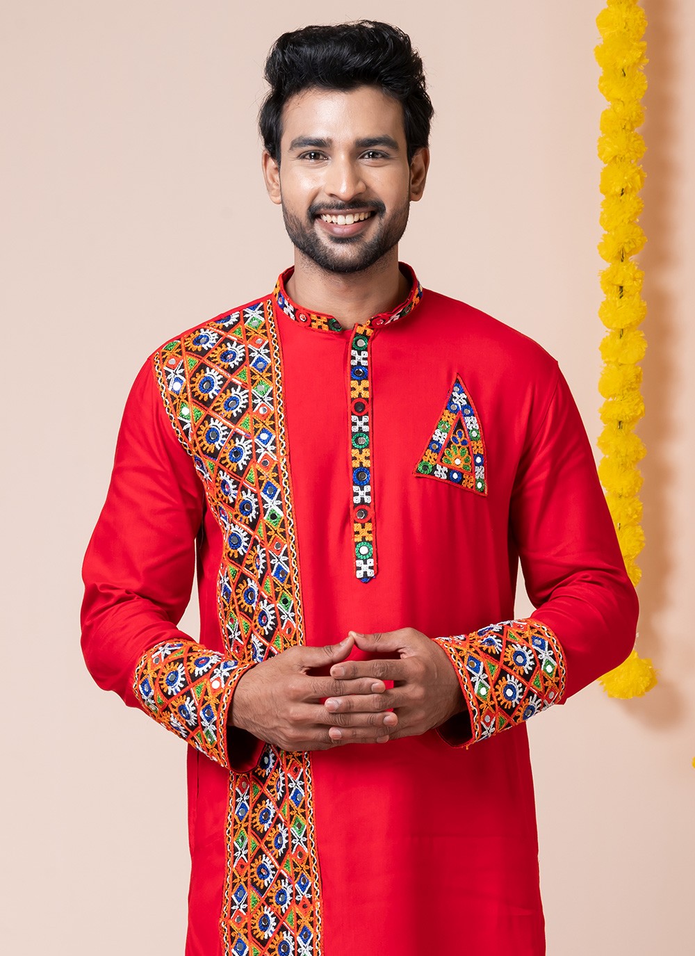 Lace Rayon Red Kurta Pyjama - M8299