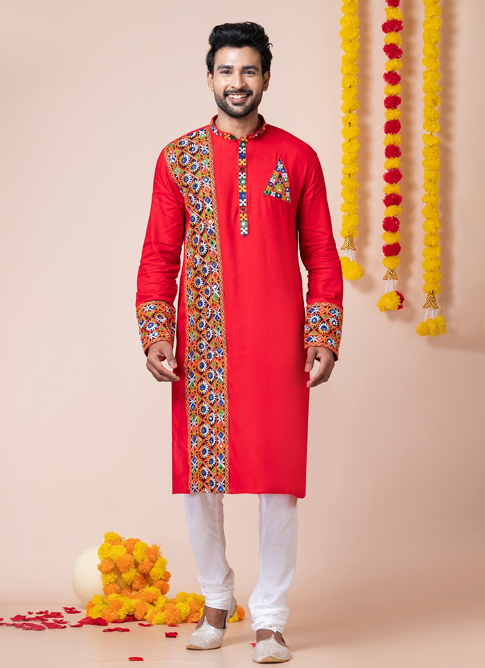 Lace Rayon Red Kurta Pyjama - M8299