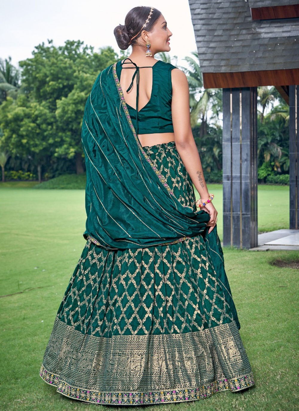 Embroidered Jacquard Silk, Viscose Lehenga - L3125