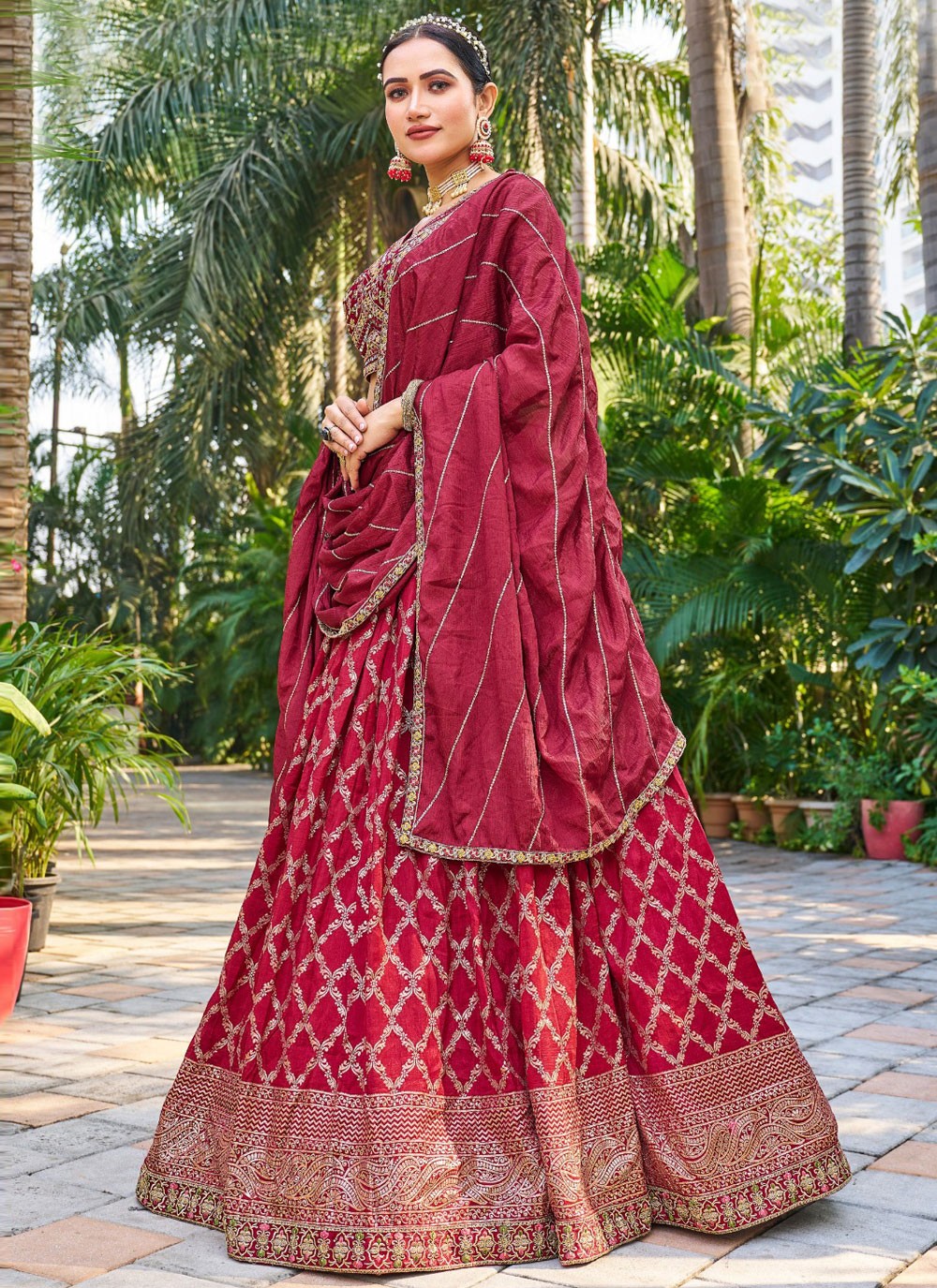 Embroidered Jacquard Silk, Viscose Lehenga - L3125