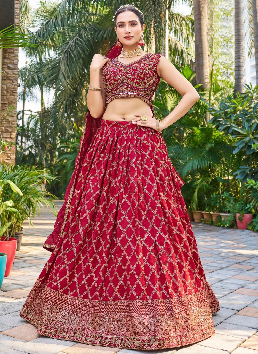 Embroidered Jacquard Silk, Viscose Lehenga - L3125