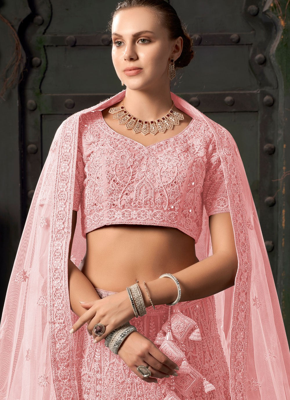 Embroidered Net Readymade Lehenga Choli - L2304