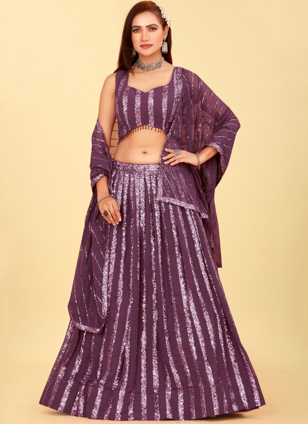 Embroidered Faux Georgette Lehenga - L3081