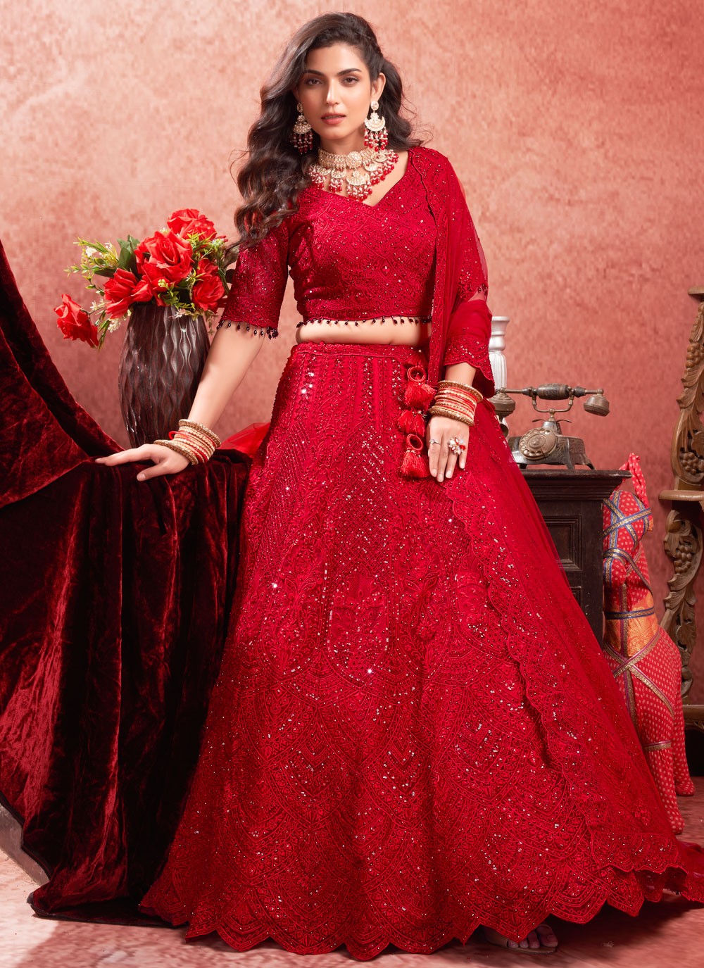 Embroidered Net Readymade Lehenga Choli - L2277