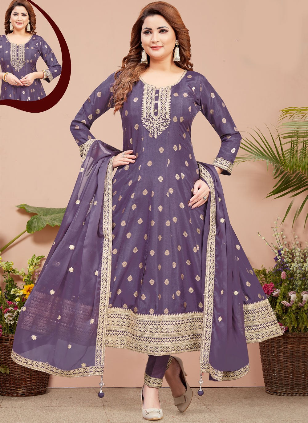 Embroidered Silk Salwar Suit - T4372