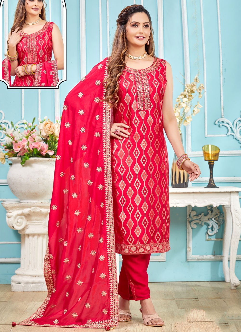 Embroidered Silk Salwar Suit - T4334