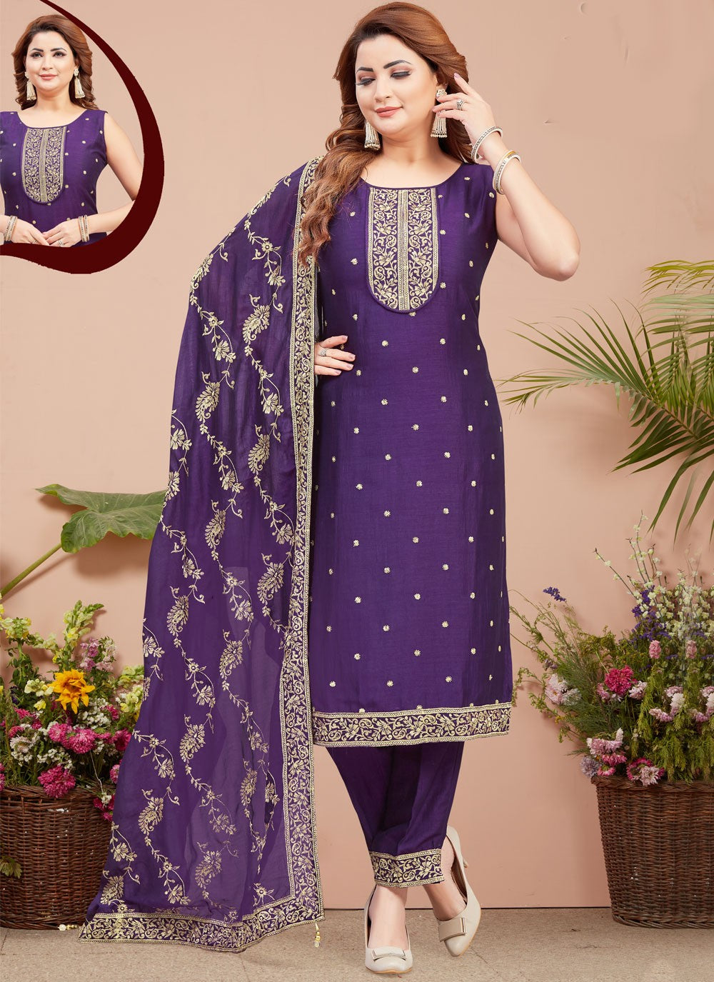 Embroidered Silk Salwar Suit - T4381