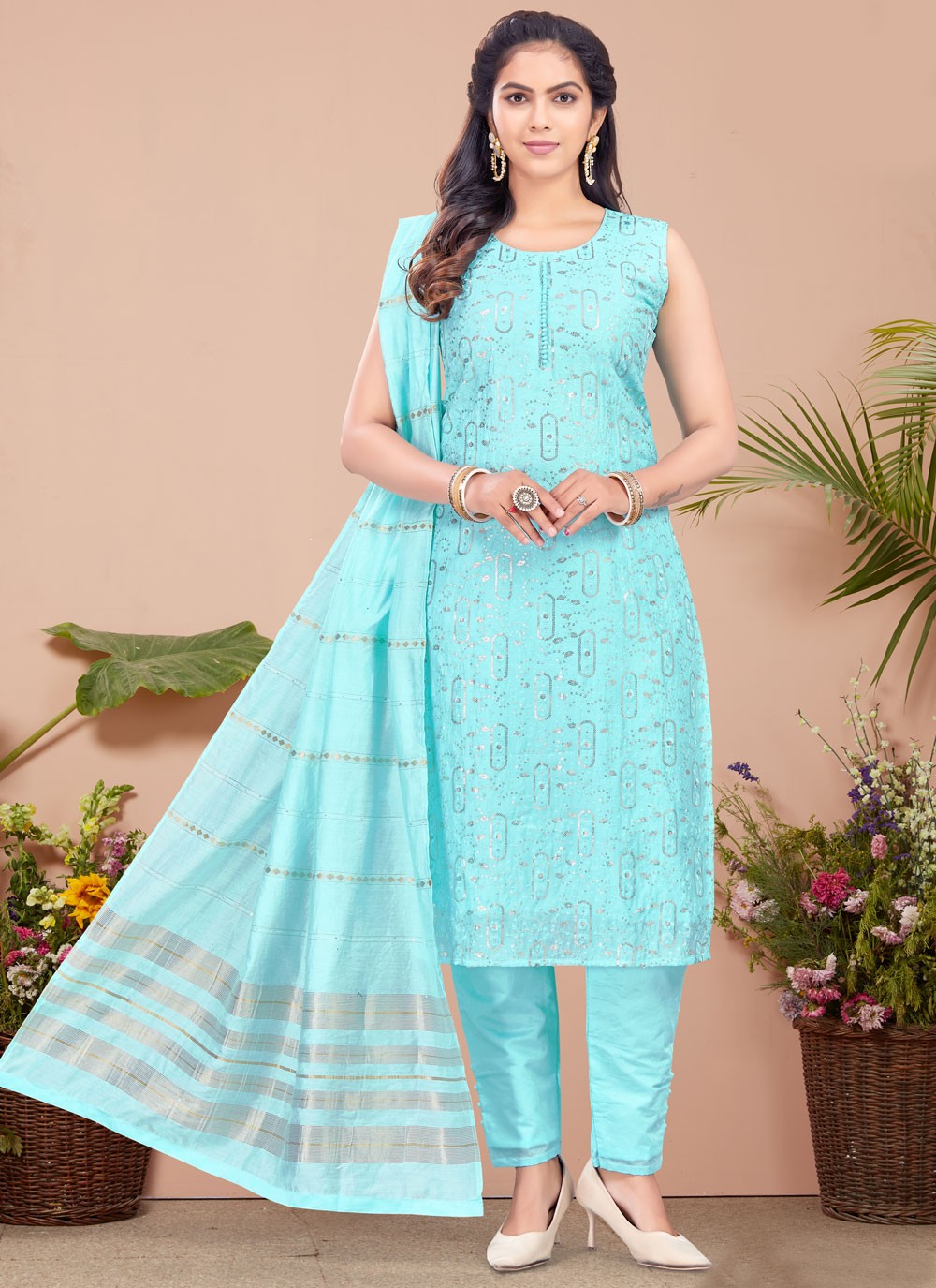 Embroidered Silk Salwar Suit - T4353