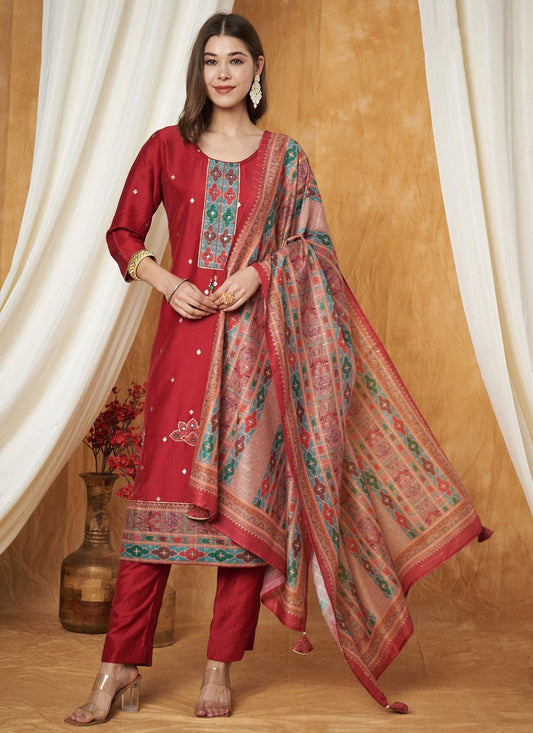 Applique Silk Salwar Suit - T4691