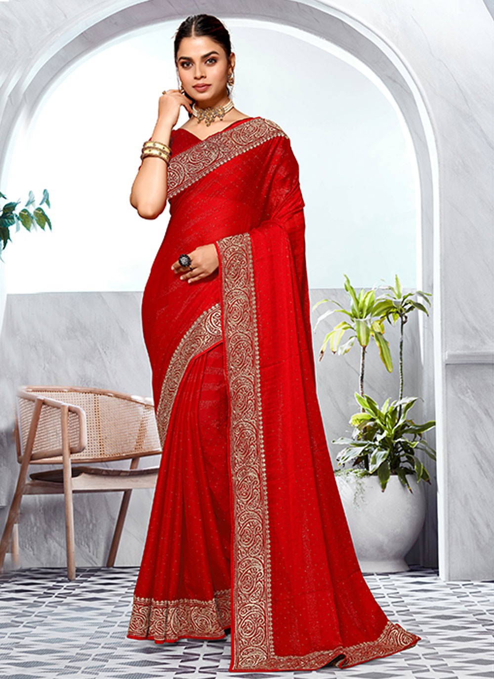 Classic Embroidered Art Silk Saree - S5981