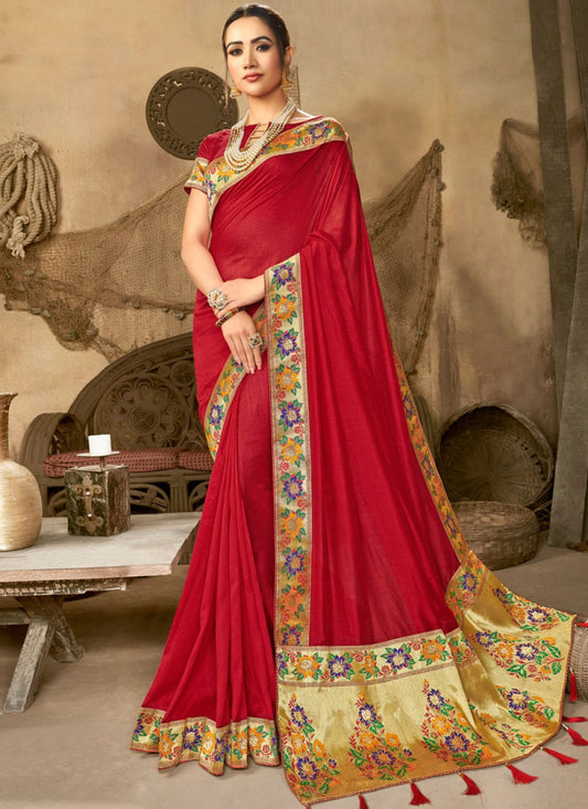 Designer Border Work Art Silk Saree - S0077