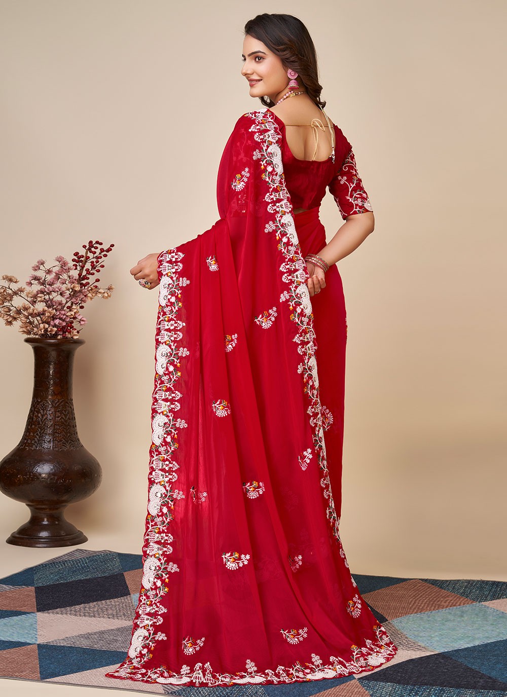 Trendy Embroidered Silk Saree - S5039