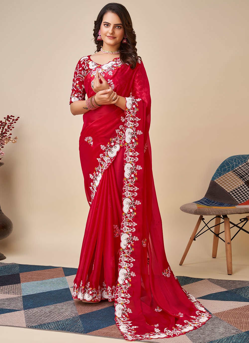 Trendy Embroidered Silk Saree - S5039