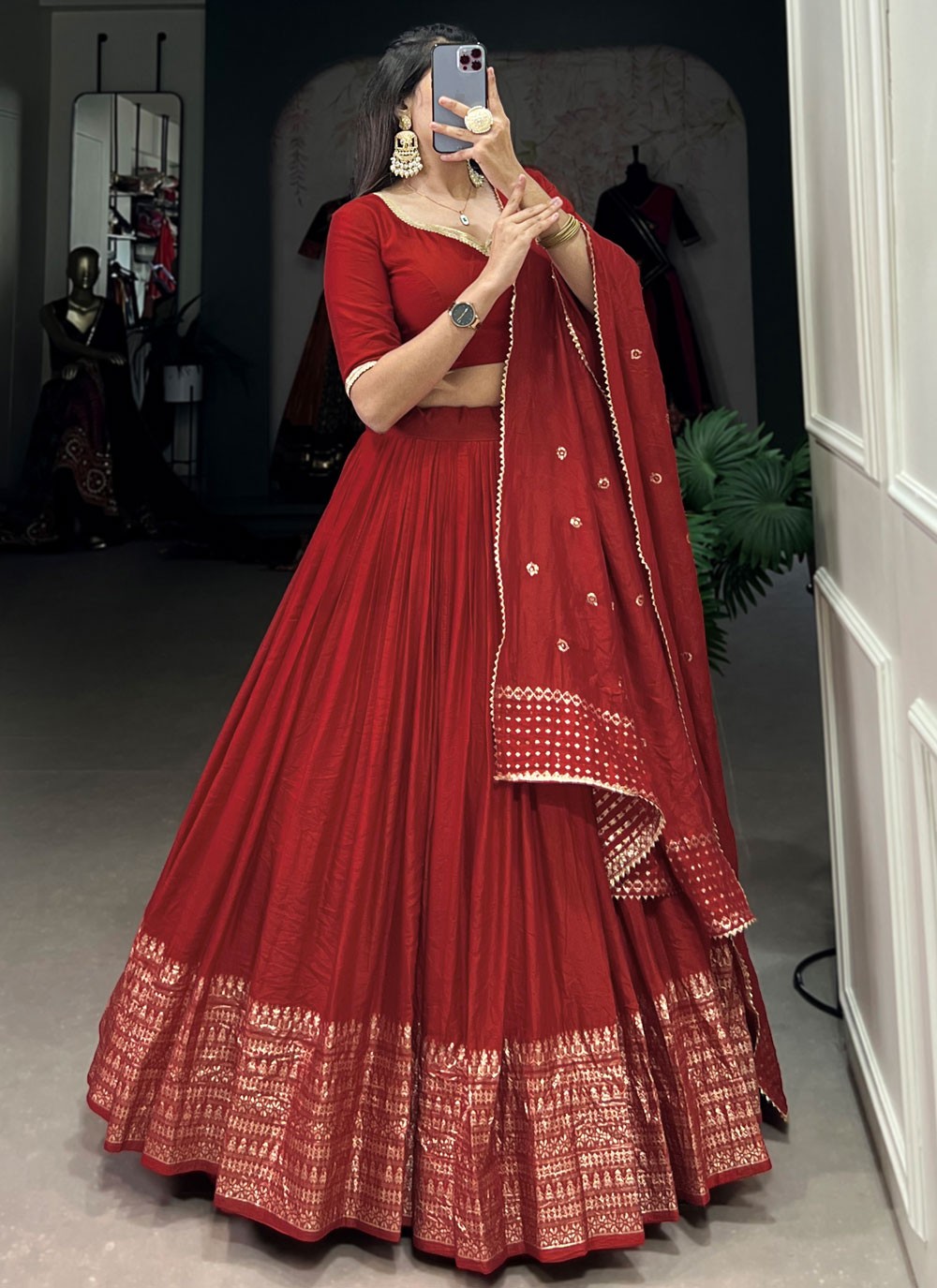 Border Work Chanderi A - Line Lehenga - L2742