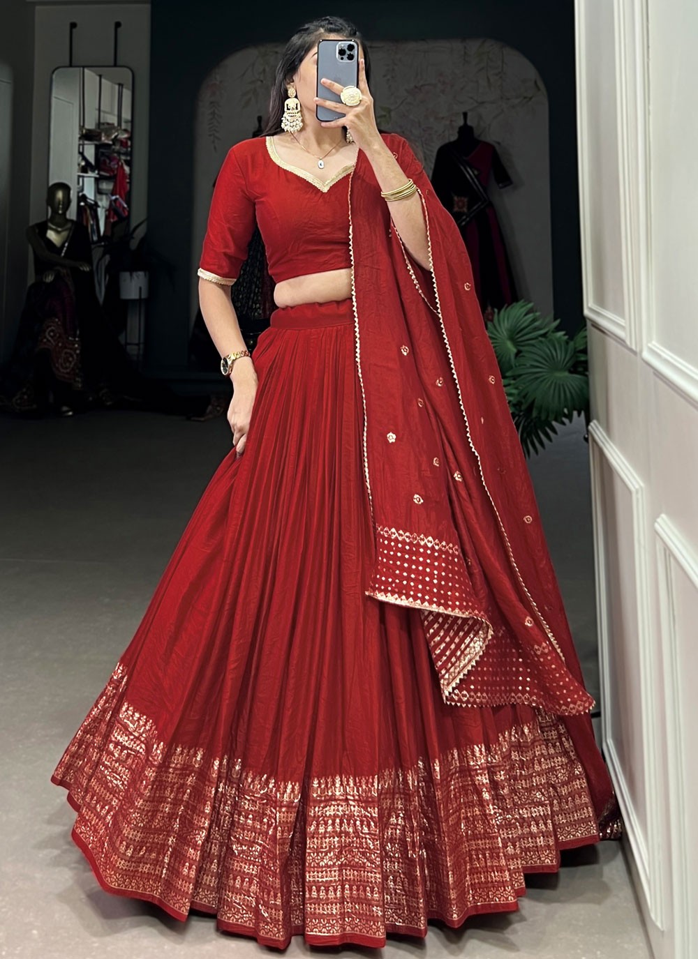 Border Work Chanderi A - Line Lehenga - L2742