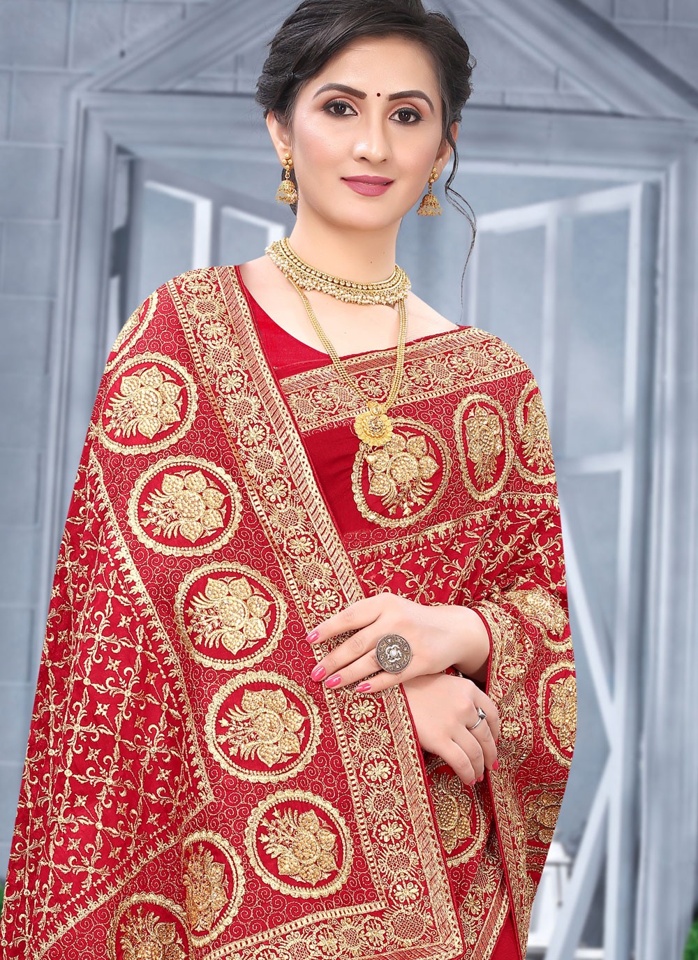 Classic Embroidered Vichitra Silk Saree - S6297