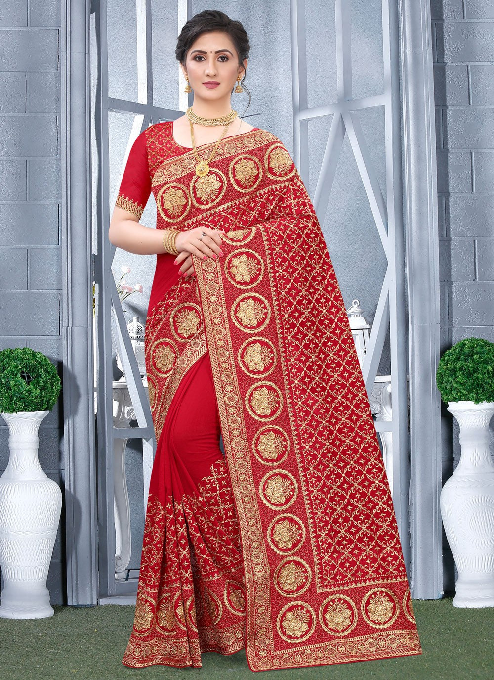 Classic Embroidered Vichitra Silk Saree - S6297