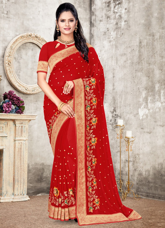 Classic Embroidered Faux Georgette Saree - S0566