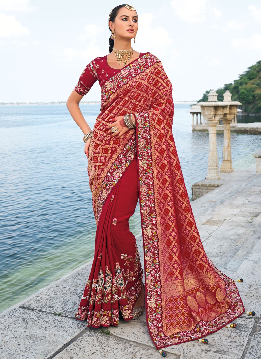 Classic Embroidered Kanjivaram Silk Cream Saree - S10755