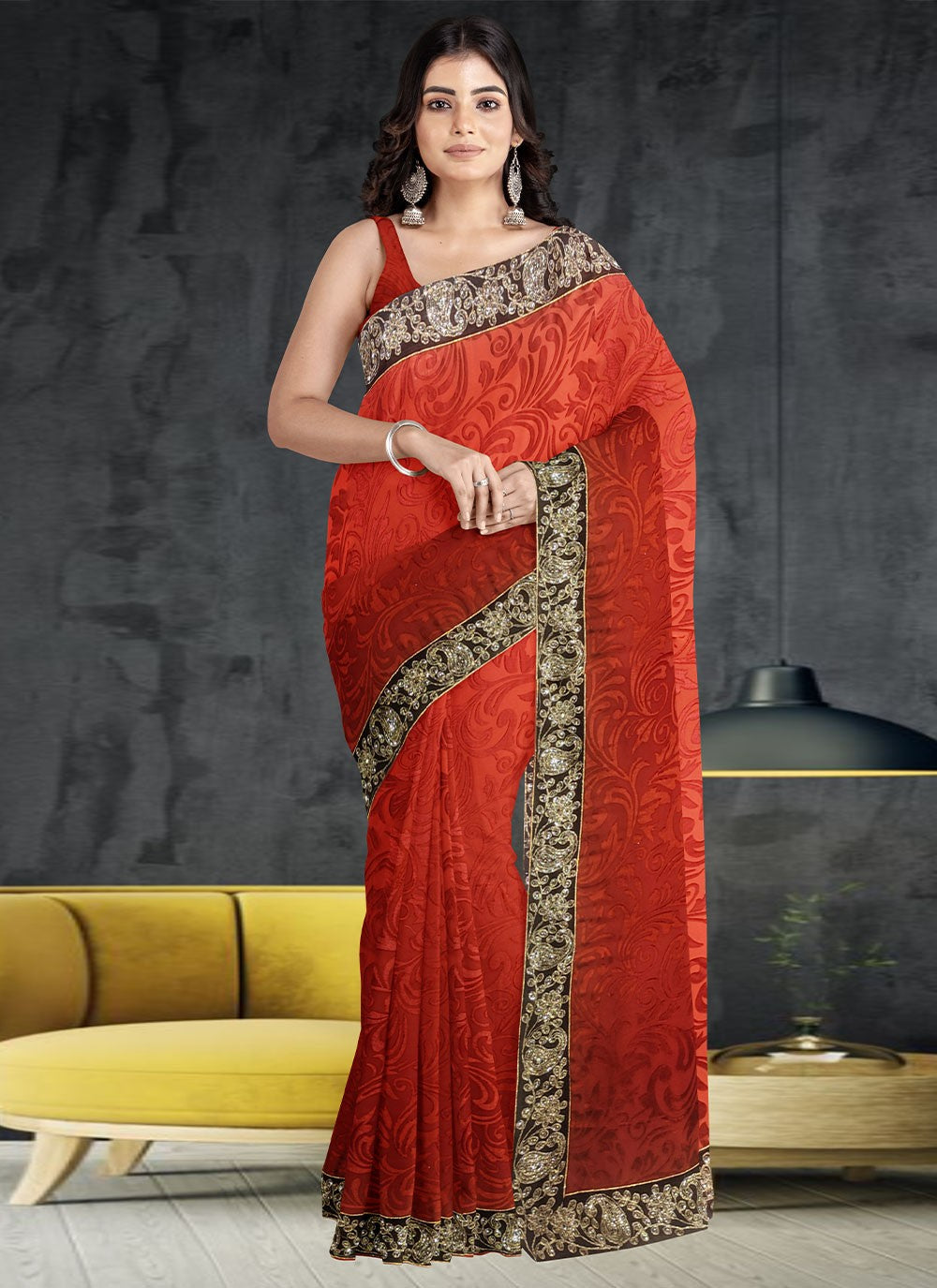 Classic Hand Embroidery Georgette Saree - S1972