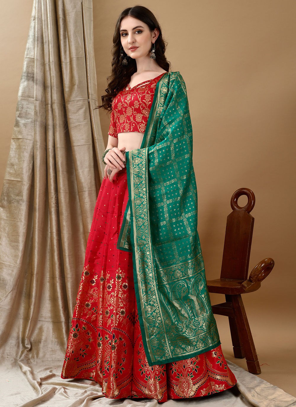 Jacquard Work Jacquard Silk A - Line Lehenga - L2180