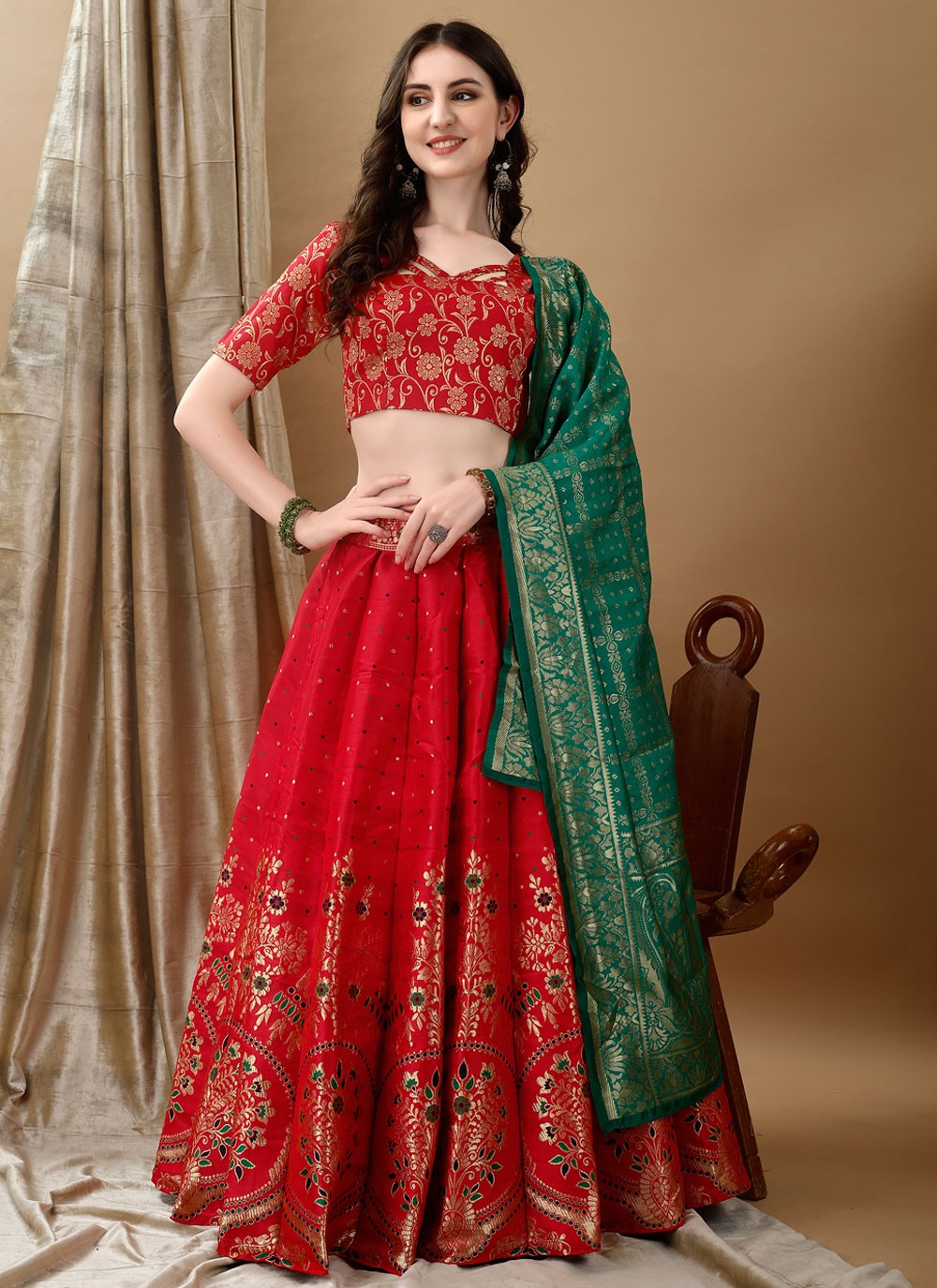 Jacquard Work Jacquard Silk A - Line Lehenga - L2180