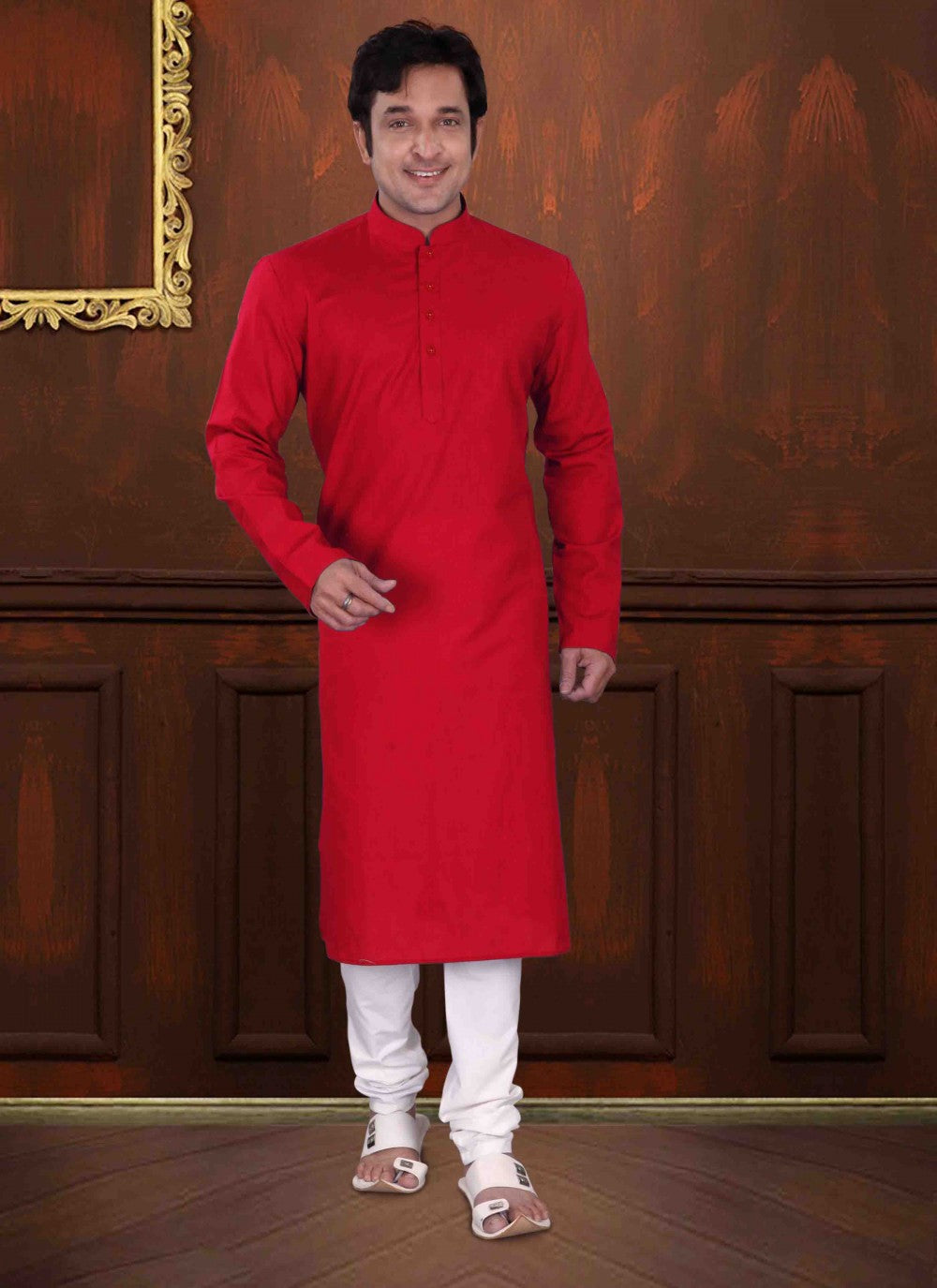 Plain Cotton Red Kurta Pyjama - M1560